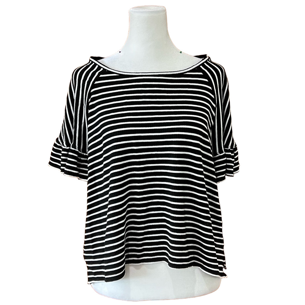 Max Studio Black and White Flutter Sleeve Blouse